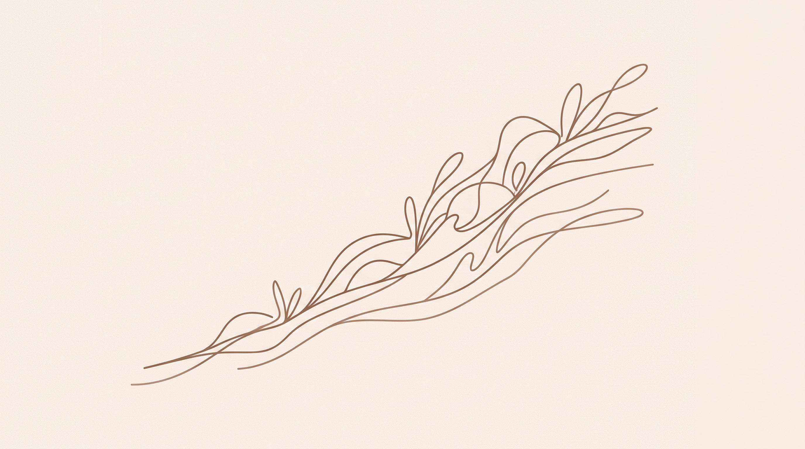 A minimalist line-art hillside rising from lower left to upper right, warm brown tones on a soft cre