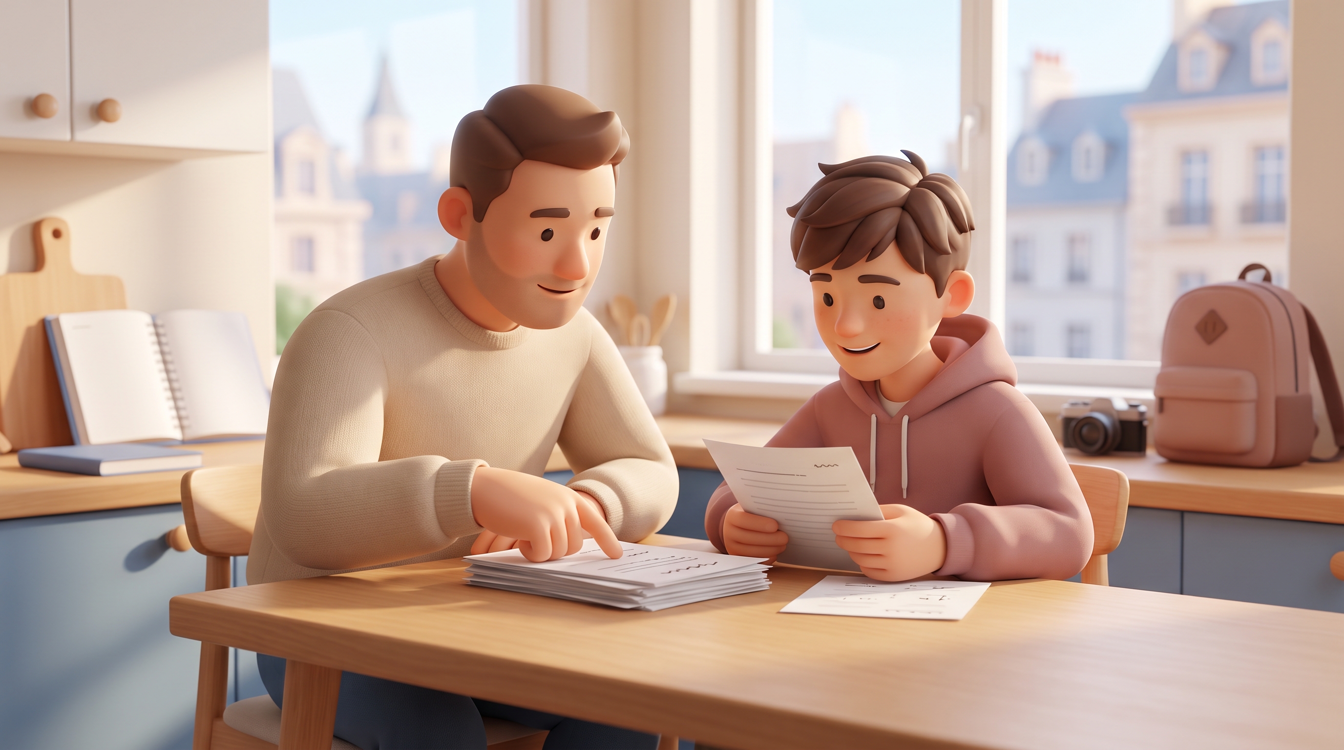 Family reviewing college cost information at home